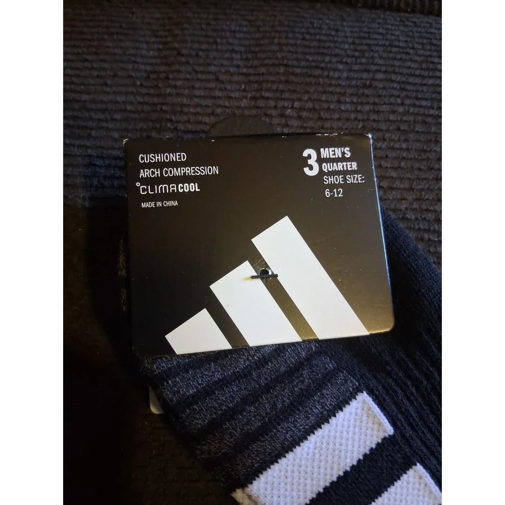 Adidas Mens 3 Pack Climacool Quarter Socks Black Grey White Shoe Size 6-12‎ NEW